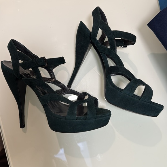 Edmundo Castillo High Heels Sandals Dark Green Suede 36.5 - Picture 3 of 6